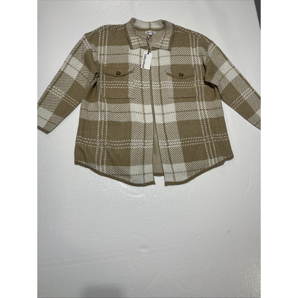 NWT  Kathy Ireland Shirt Jacket Womens 3X Fleece Shacket Tan Plaid Overcoat